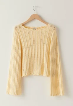 Boat Neck Structure Knitted Sweater