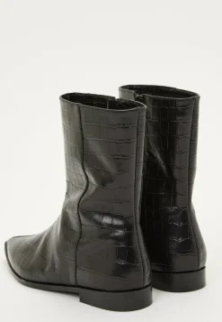 Croco Leather Ankle Boot
