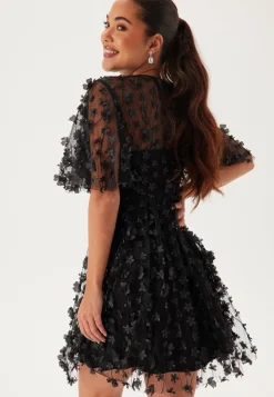 3D Floral Butterfly Sleeve Dress