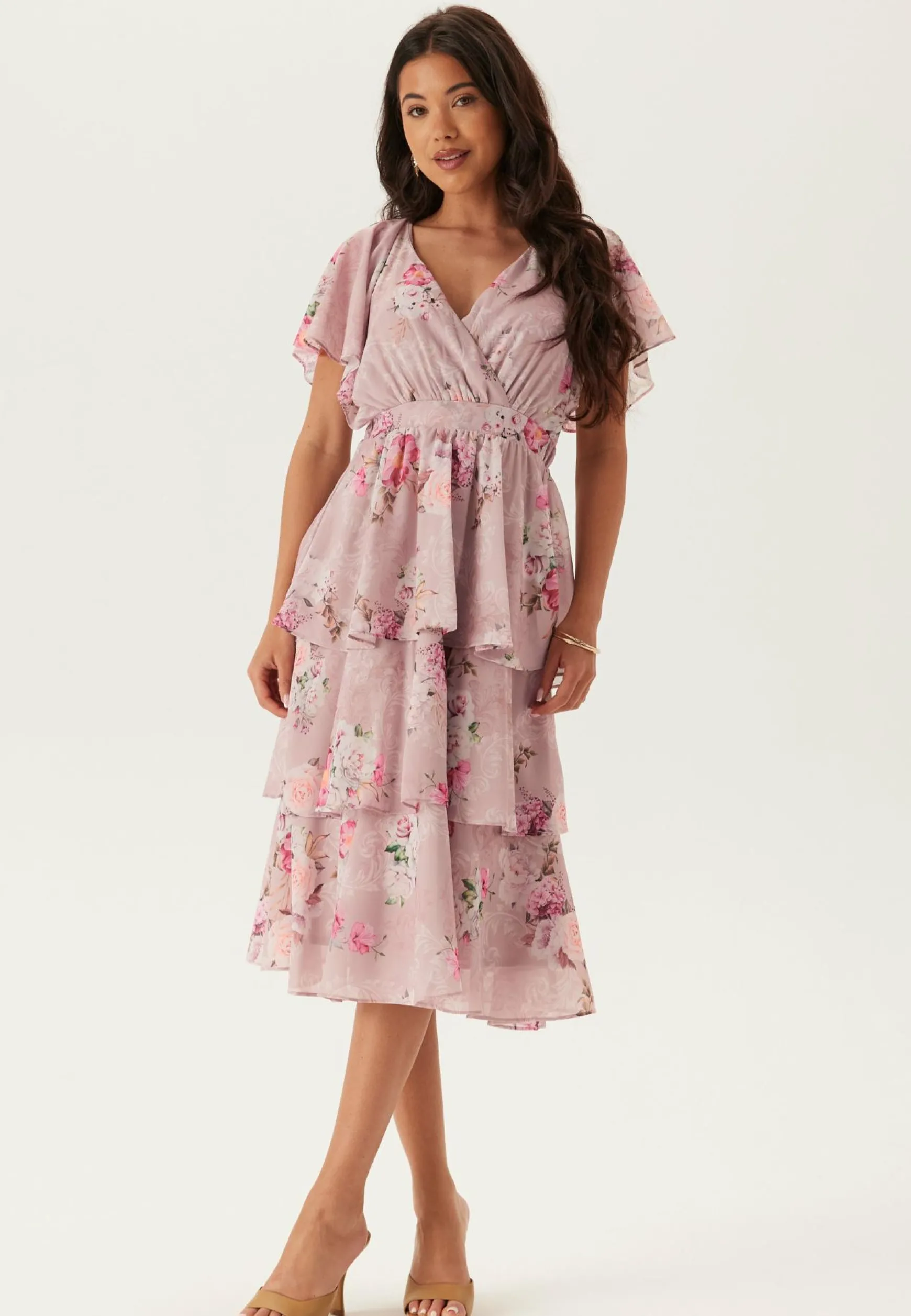 Floral Flutter Tiered Midi Dress