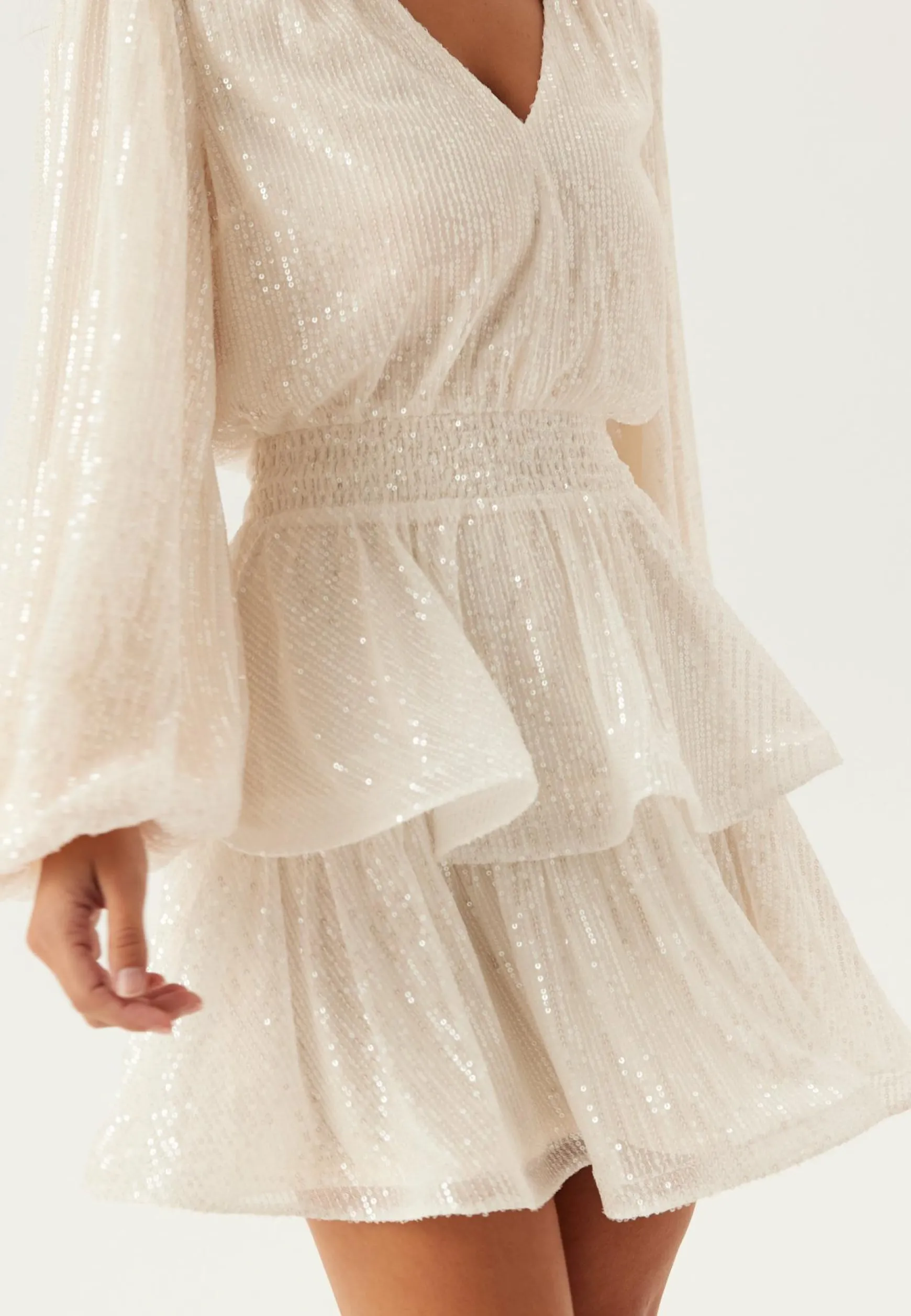 Flounce Balloon Sleeve Sequin Dress