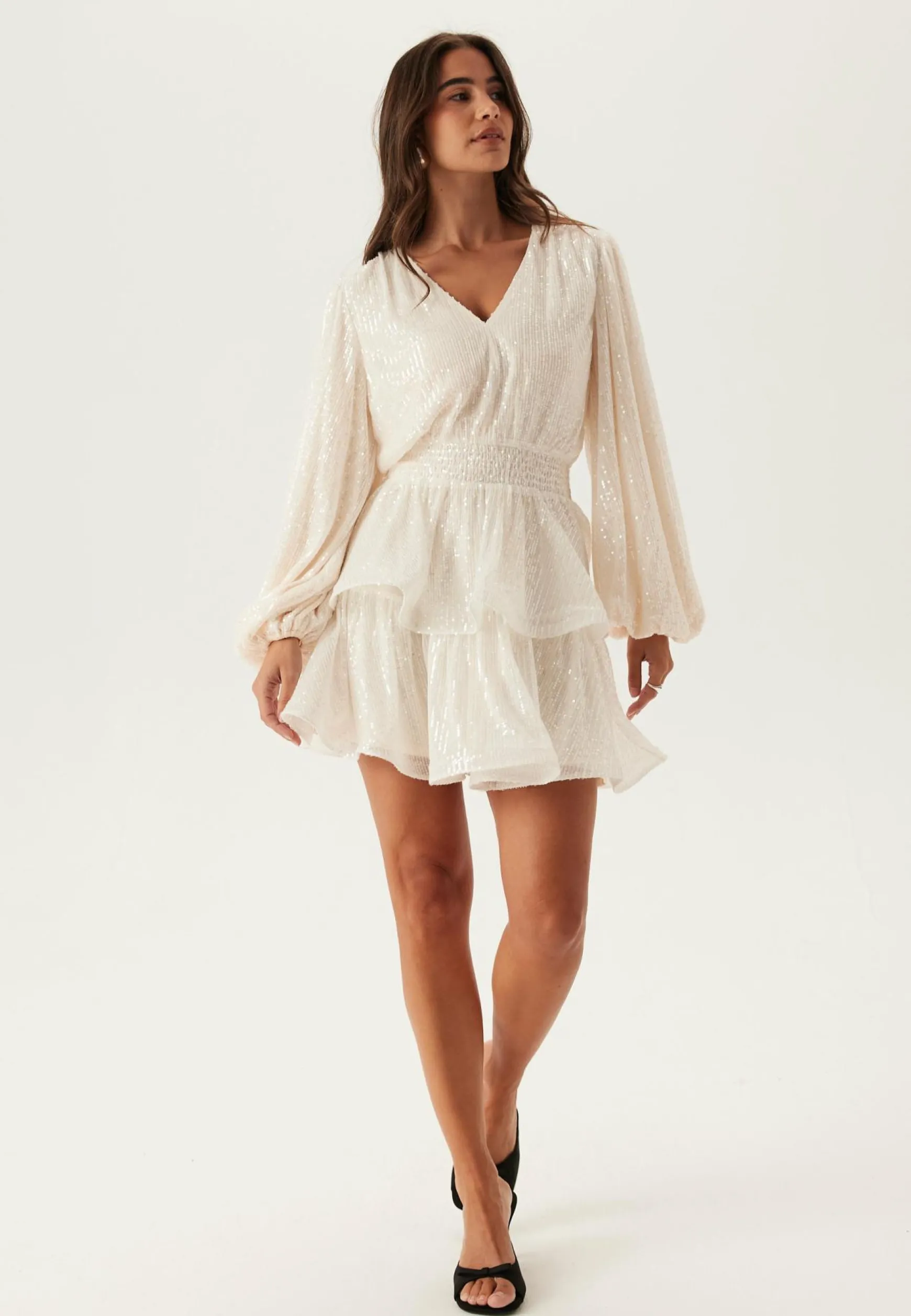 Flounce Balloon Sleeve Sequin Dress