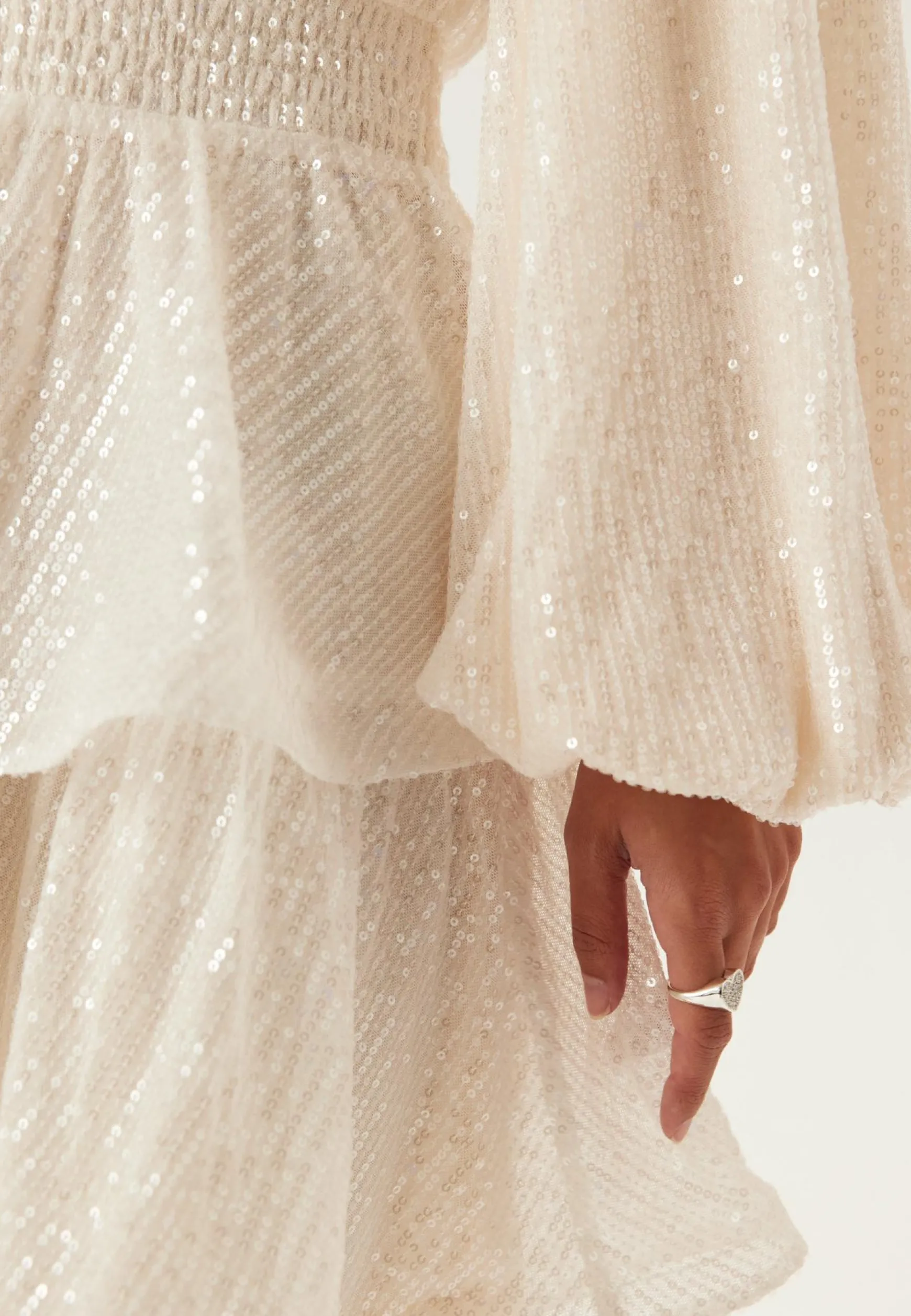 Flounce Balloon Sleeve Sequin Dress