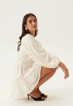 Flounce Balloon Sleeve Sequin Dress