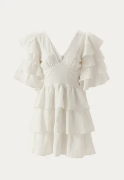 Frilled Sleeve Short Dress