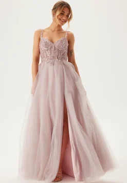 Glittering tulle evening dress with lacing