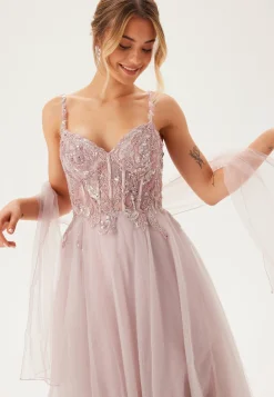 Glittering tulle evening dress with lacing