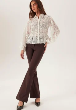 Mid Waist Stretchy Flared Trousers
