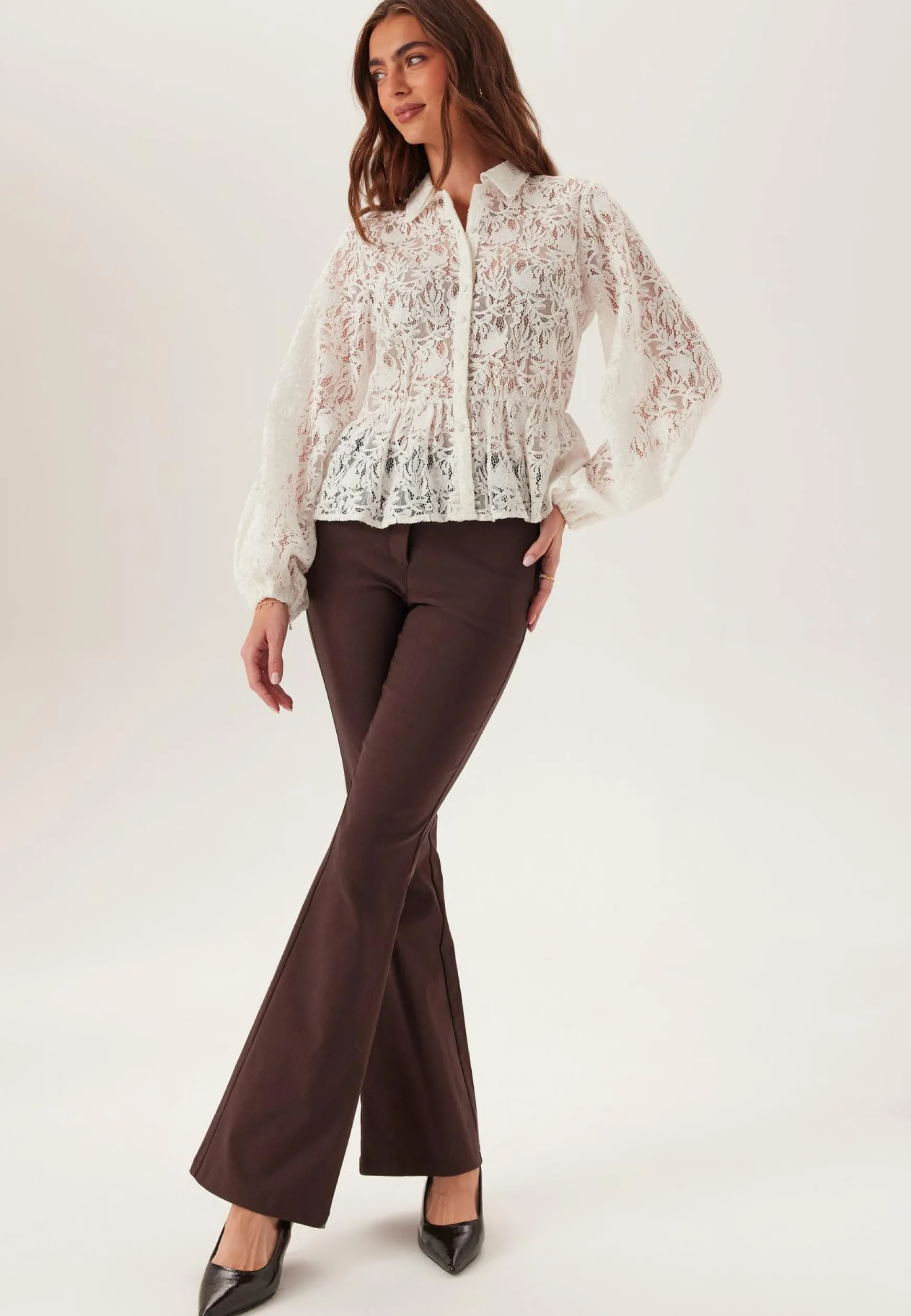 Mid Waist Stretchy Flared Trousers