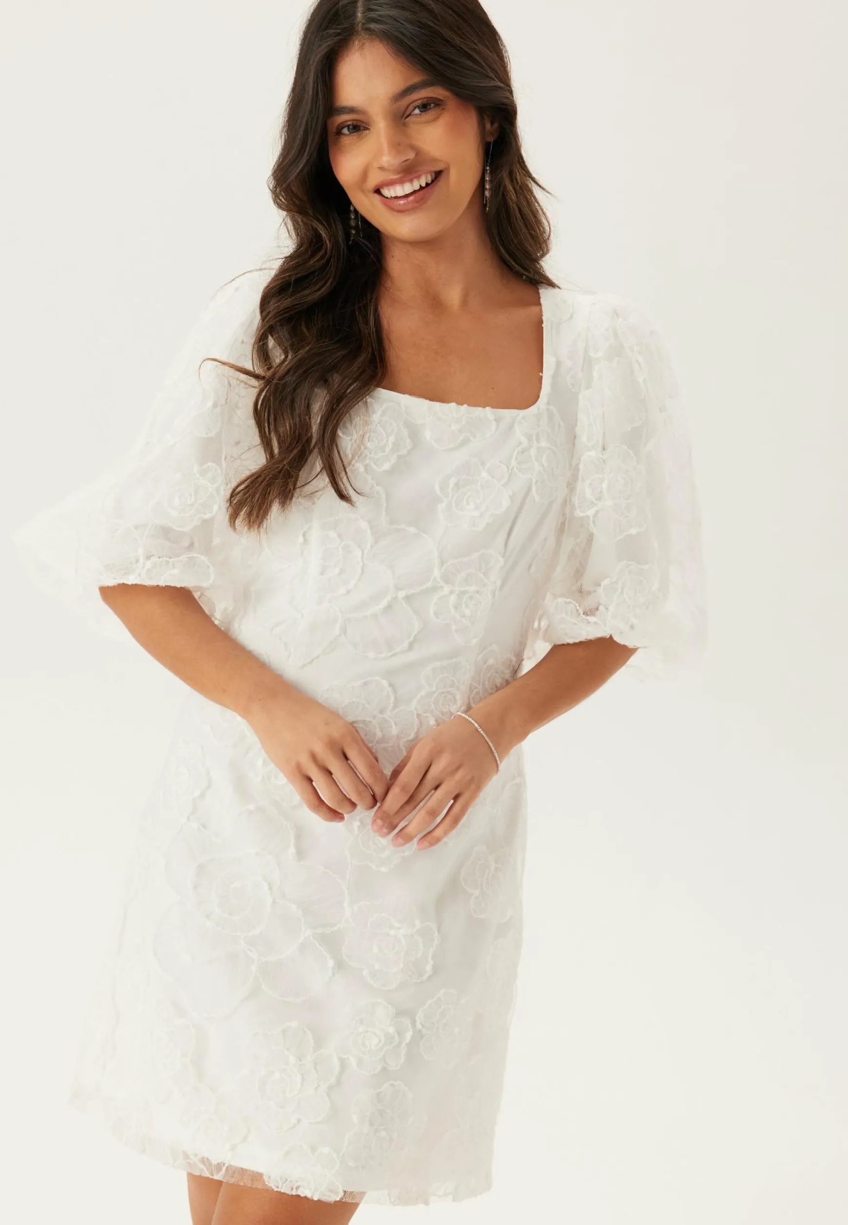Puff Sleeve Embroidered Dress