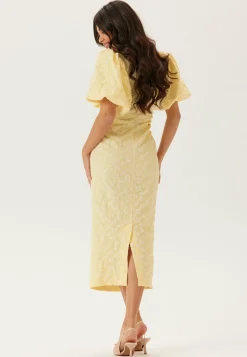 Puff Sleeve Jacquard Midi Dress