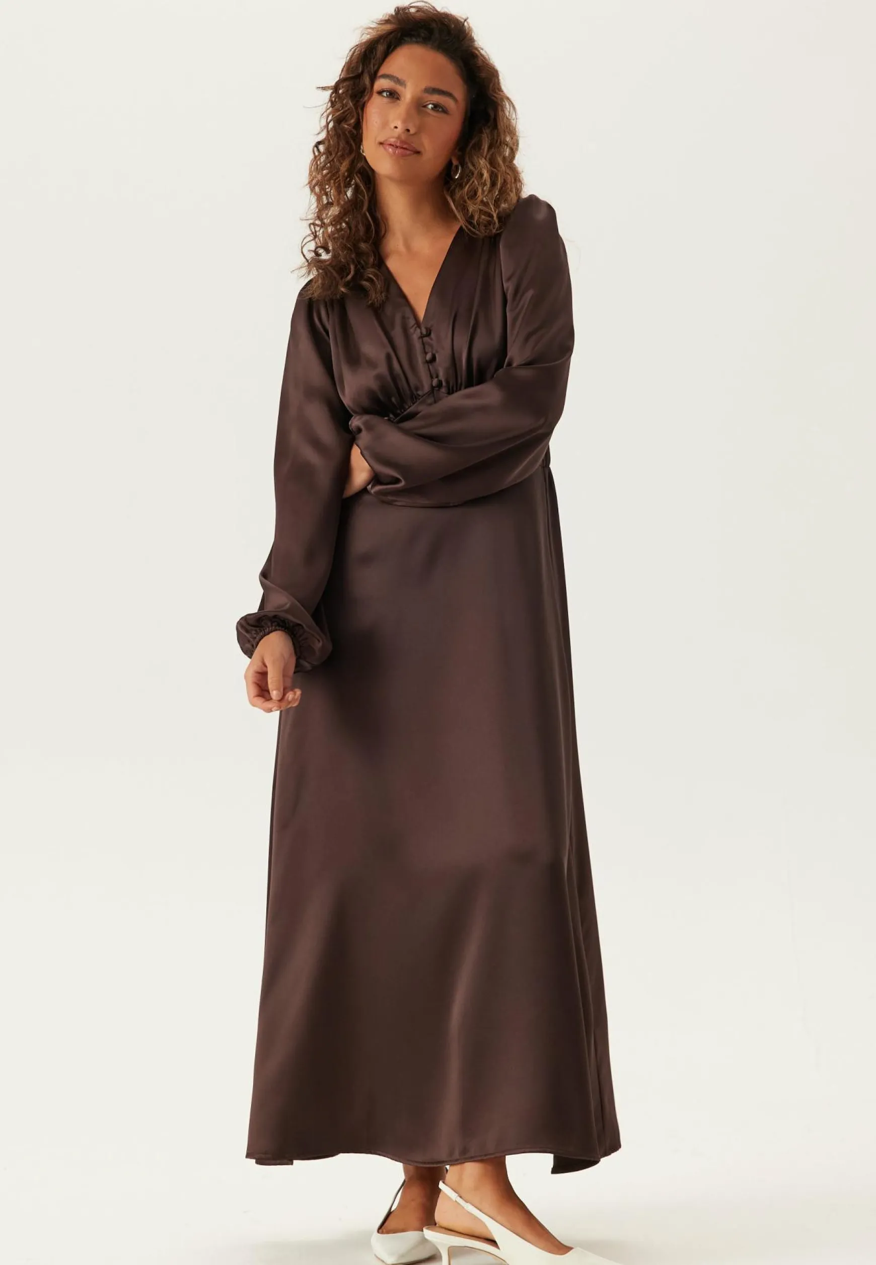 Satin V-neck Maxi Dress