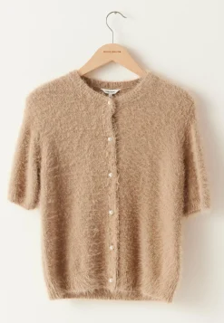 Short Sleeve Fluffy Knitted Cardigan