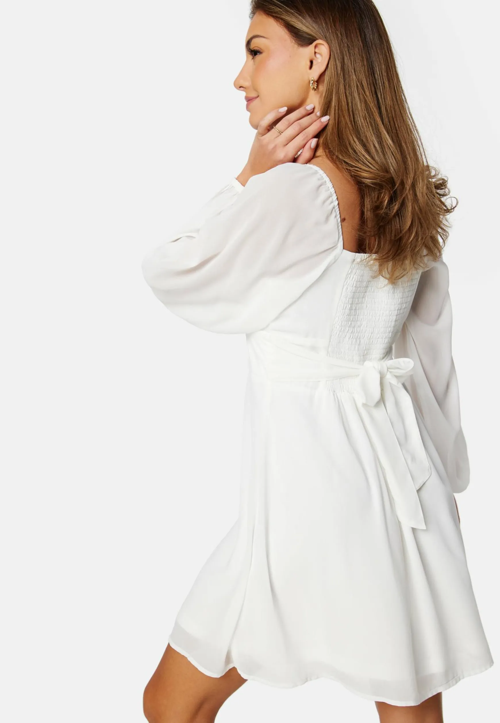 Square Neck L/S Chiffon Dress