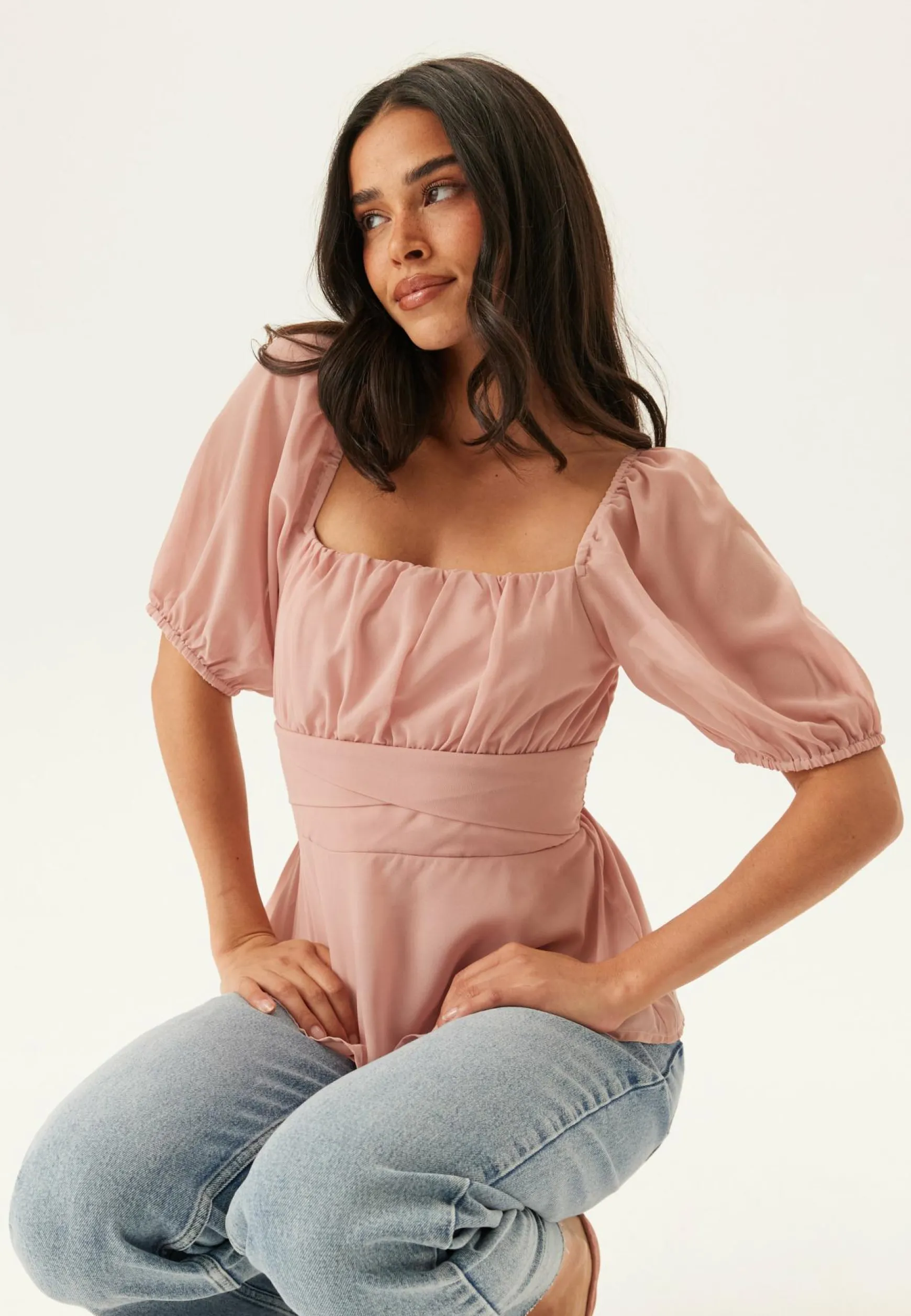 Square Neck S/S Georgette Blouse
