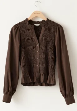 V-neck Cotton Smock Blouse