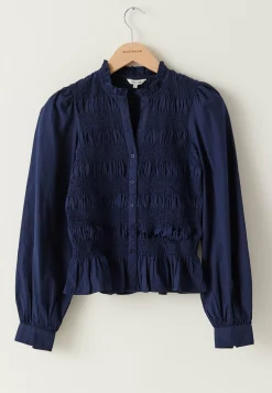 V-neck Cotton Smock Blouse