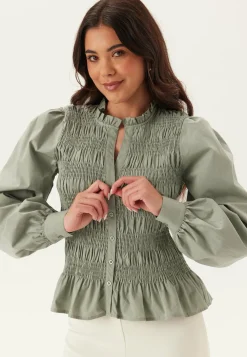 V-neck Cotton Smock Blouse