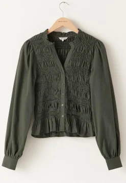 V-neck Cotton Smock Blouse