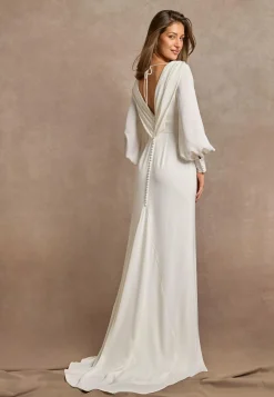 Waterfall Back Satin Wedding Gown